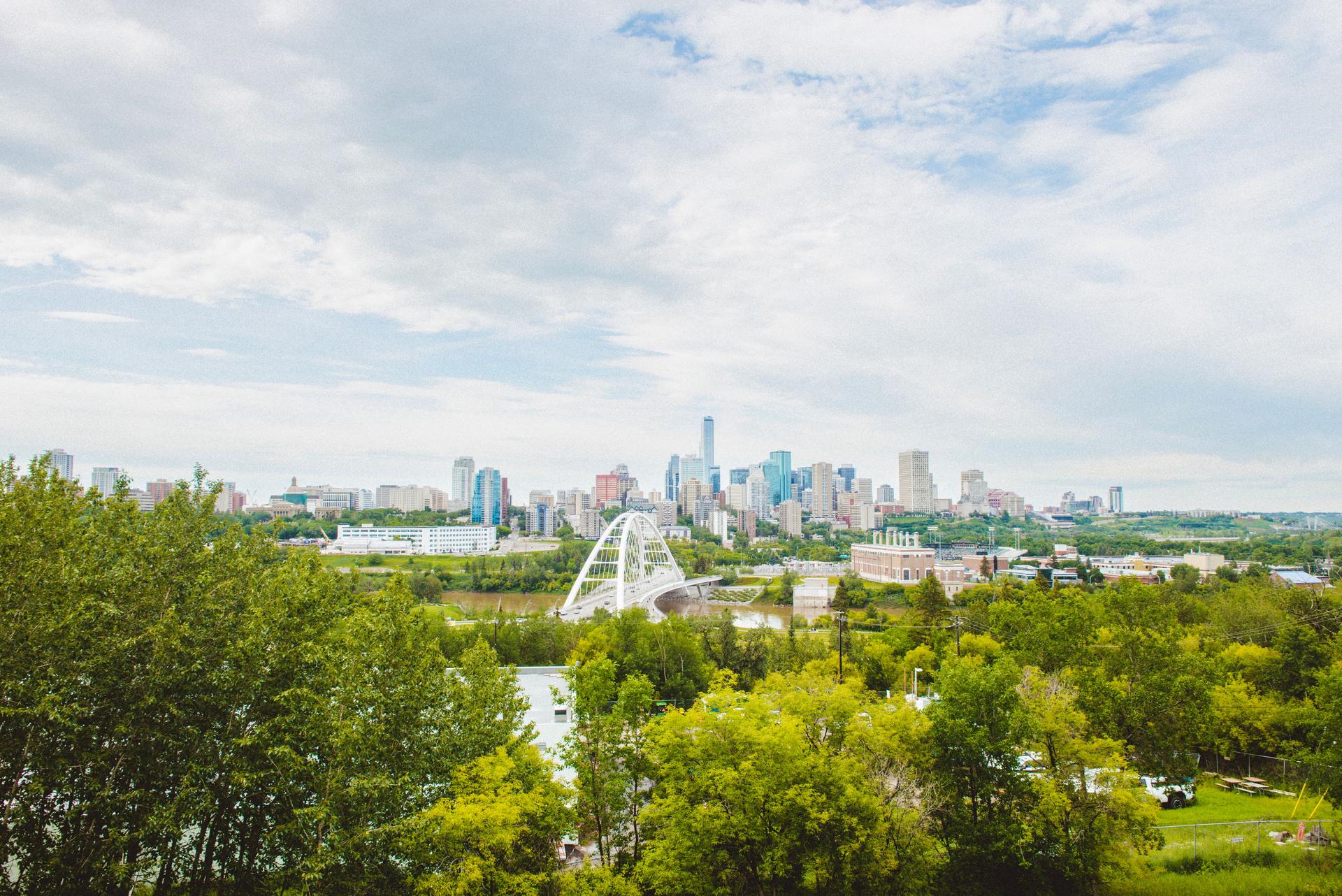 Distant shot of Downtown Edmonton in the summertime